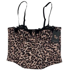 SINCERELY JULES NWT Cheetah Animal Print Sexy Lace Corset Lingerie Top Medium